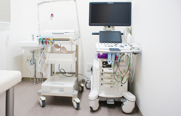 心電計（左）と超音波画像診断装置（右）
